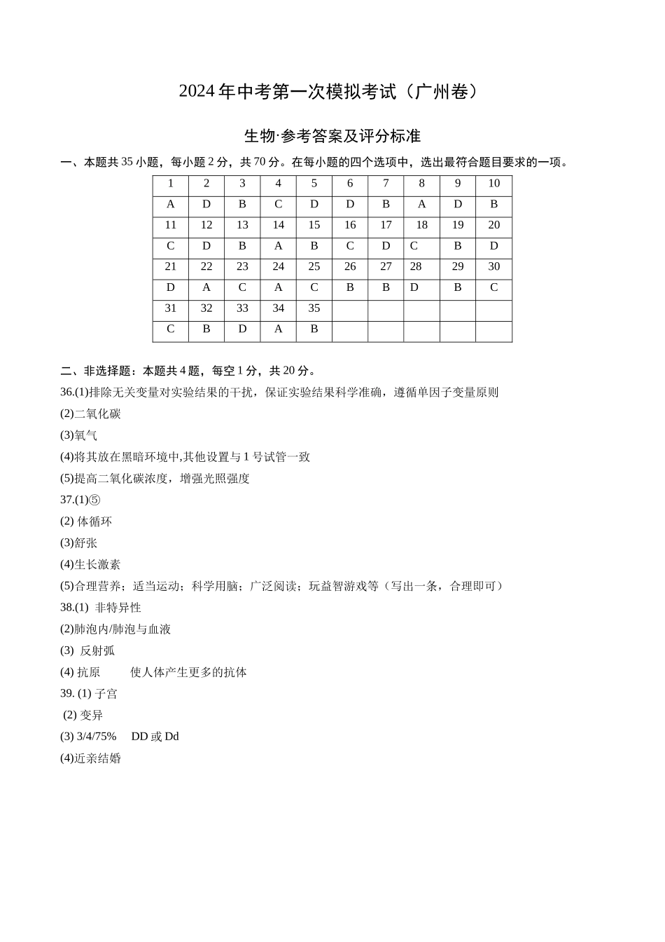 生物（广州卷）（参考答案及评分标准）(1).docx_第1页