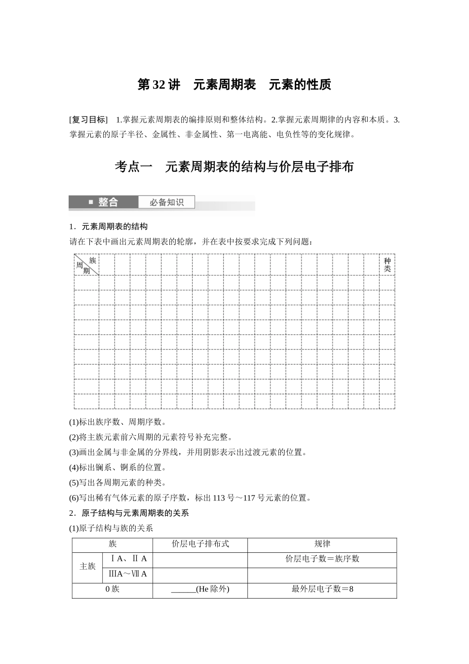 2025步步高大一轮复习人教版化学讲义 大单元三　第七章　第32讲　元素周期表　元素的性质.docx_第1页