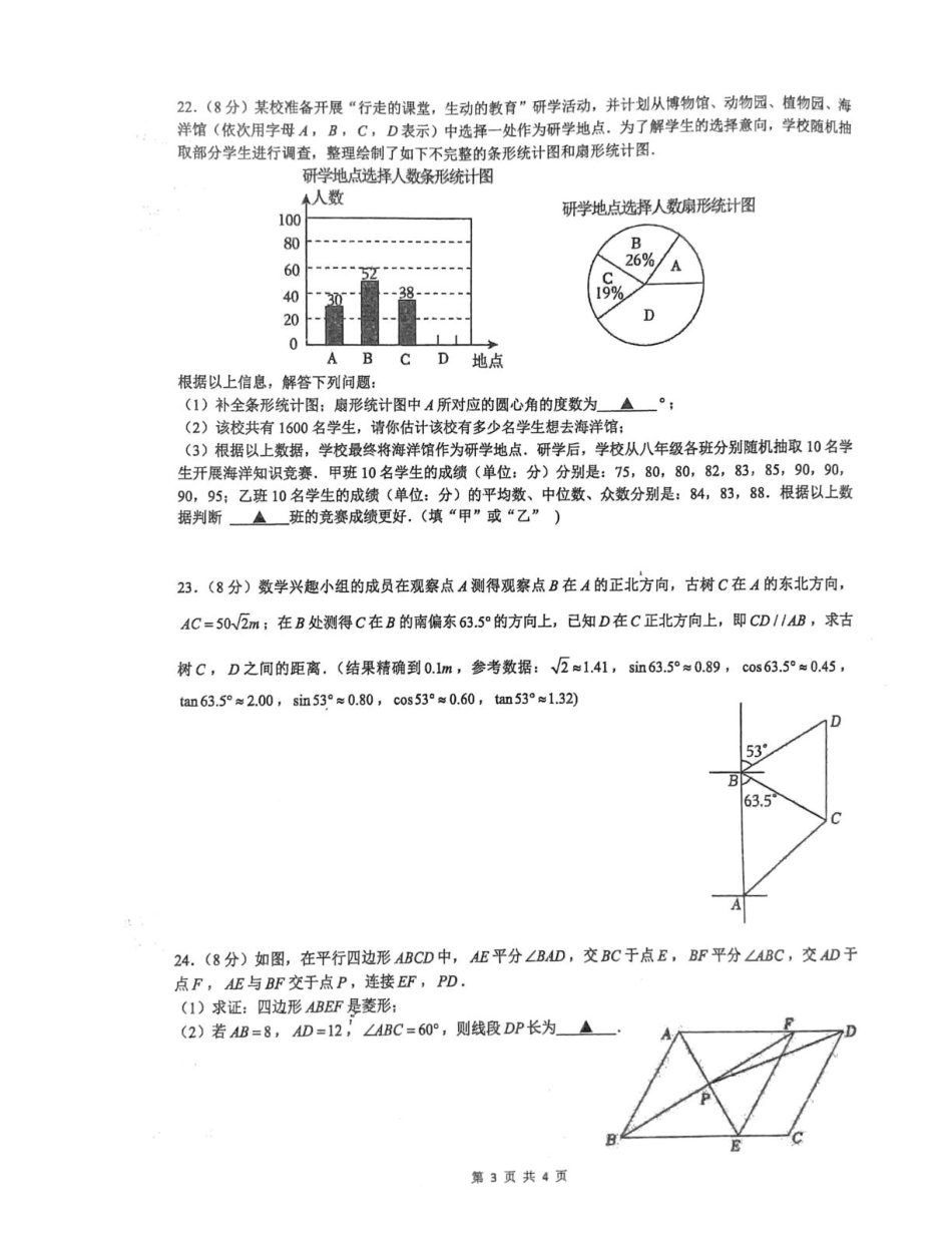 江苏省南京市联合体2024-2025学年九年级下学期零模考试-数学试卷（含答案） 九年级数学素养练习.pdf_第3页