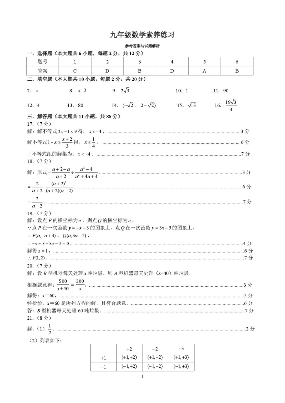 江苏省南京市联合体2024-2025学年九年级下学期零模考试-数学试卷（含答案） 九年级数学素养练习答案.pdf_第1页