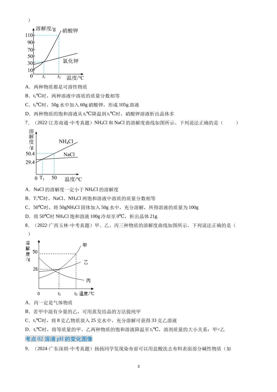 专题19 坐标图像题（原卷版）-三年(2022-2024)中考化学真题分类汇编.docx_第3页