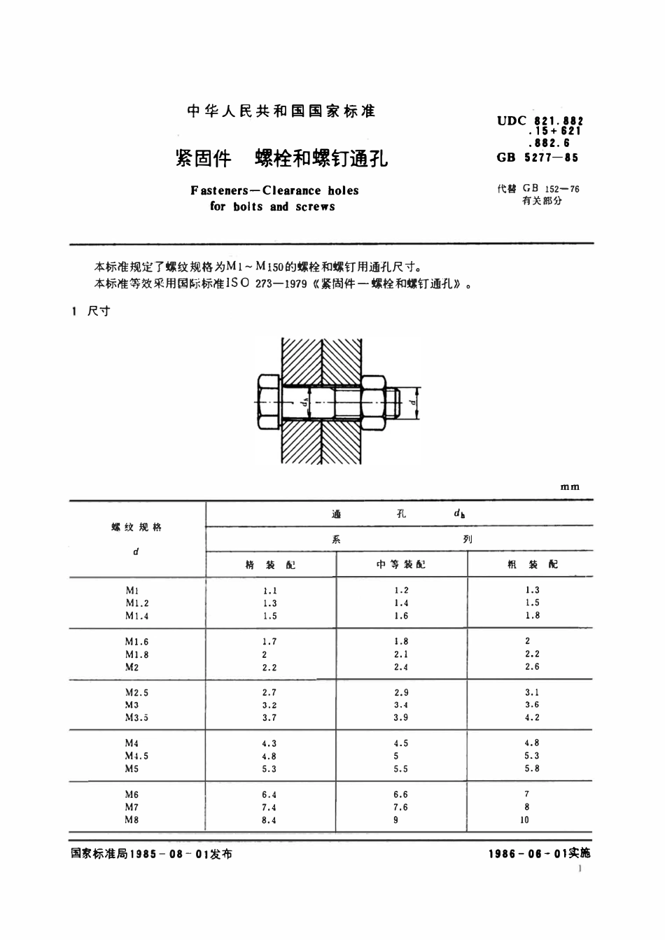 GBT5277-1985 紧固件　螺栓和螺钉通孔.pdf_第2页