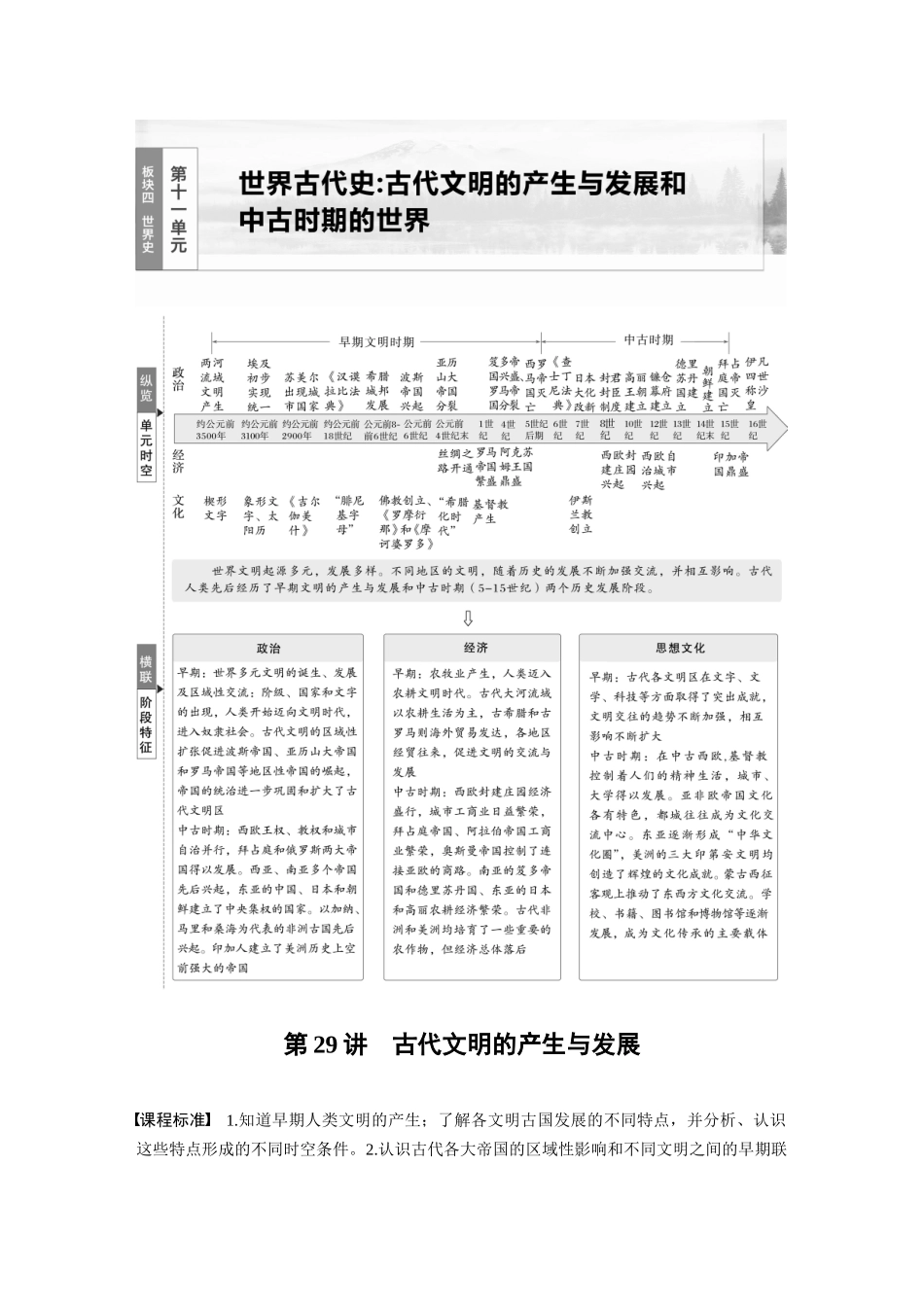 2025历史步步高大一轮复习讲义板块四　第十一单元　第29讲　古代文明的产生与发展.docx_第1页