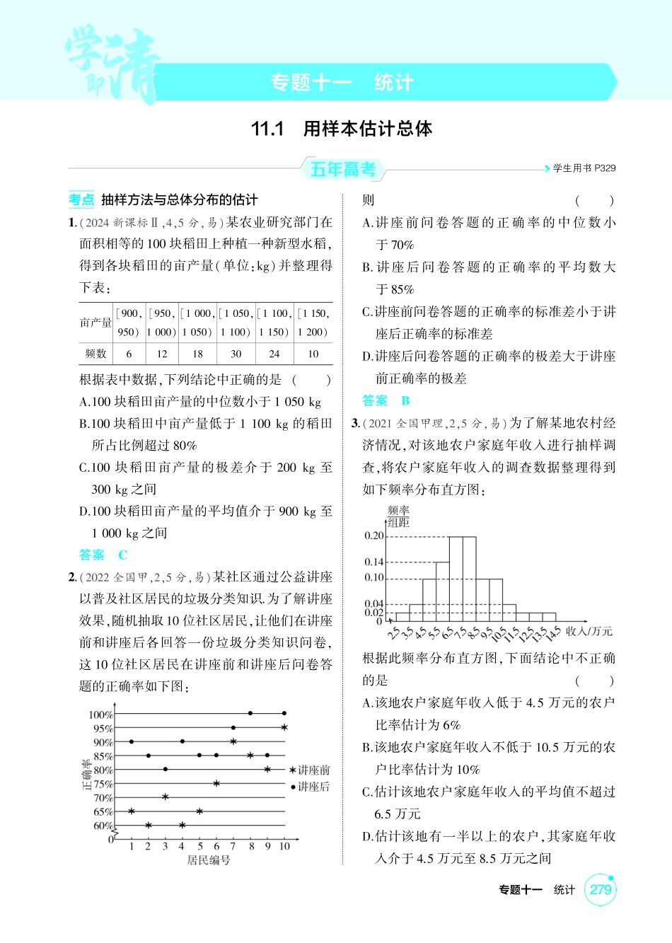 2026版53高考数学总复习A版精炼-11 1  用样本估计总体.pdf_第1页