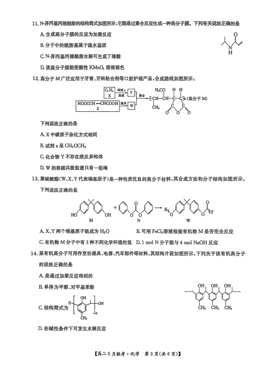 河南省洛阳市强基联盟2024-2025学年高二下学期5月月考化学试题.pdf_第3页