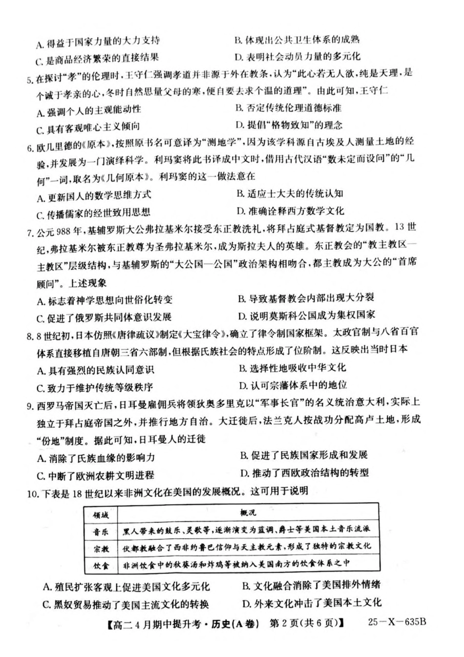 山西省晋城市部分学校2024-2025学年高二下学期4月期中提升考 历史（A卷）PDF版含解析.pdf_第2页
