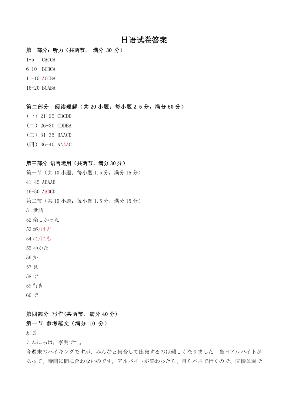 【湖北卷】湖北省新高考联考协作体高二10月联考全科日语试卷答案（以此为准）.pdf_第1页