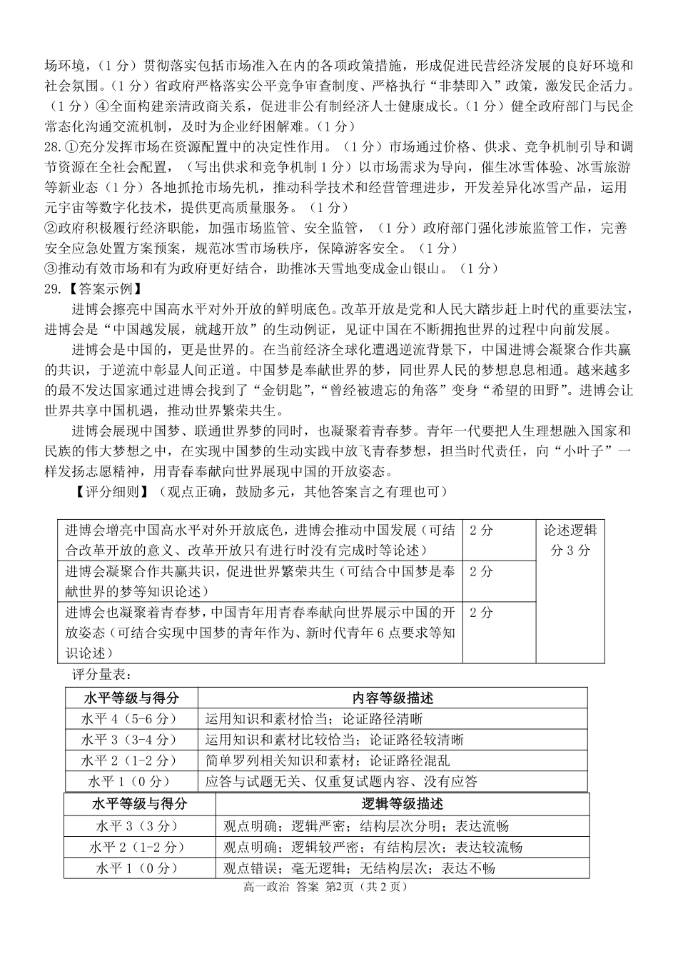 【浙江卷】浙江省金华市卓越联盟高一12月阶段性联考全科试卷及答案政治答案.pdf_第2页