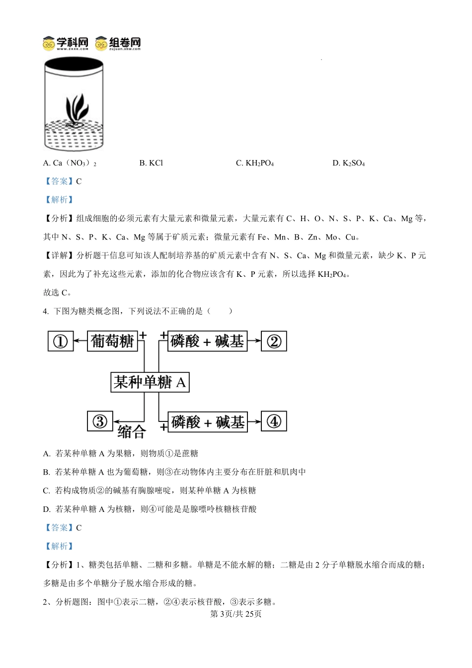 安徽省六安第一中学2024-2025学年高一上学期开学检测二生物试题（解析版）.pdf_第3页