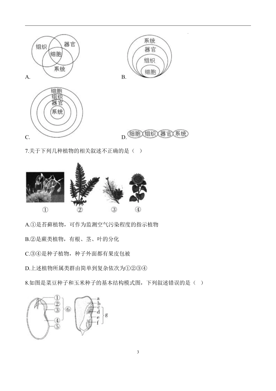 福建省泉州市部分地区2024-2025学年高一上学期开学考试生物试题.pdf_第3页