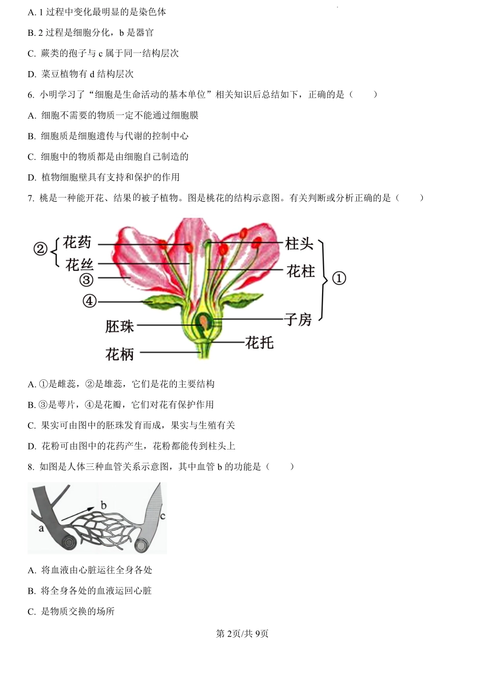 福建省漳州市2024-2025学年漳州市部分高中开学2024-2025学年高一上学期开学生物试题（原卷版）.pdf_第2页