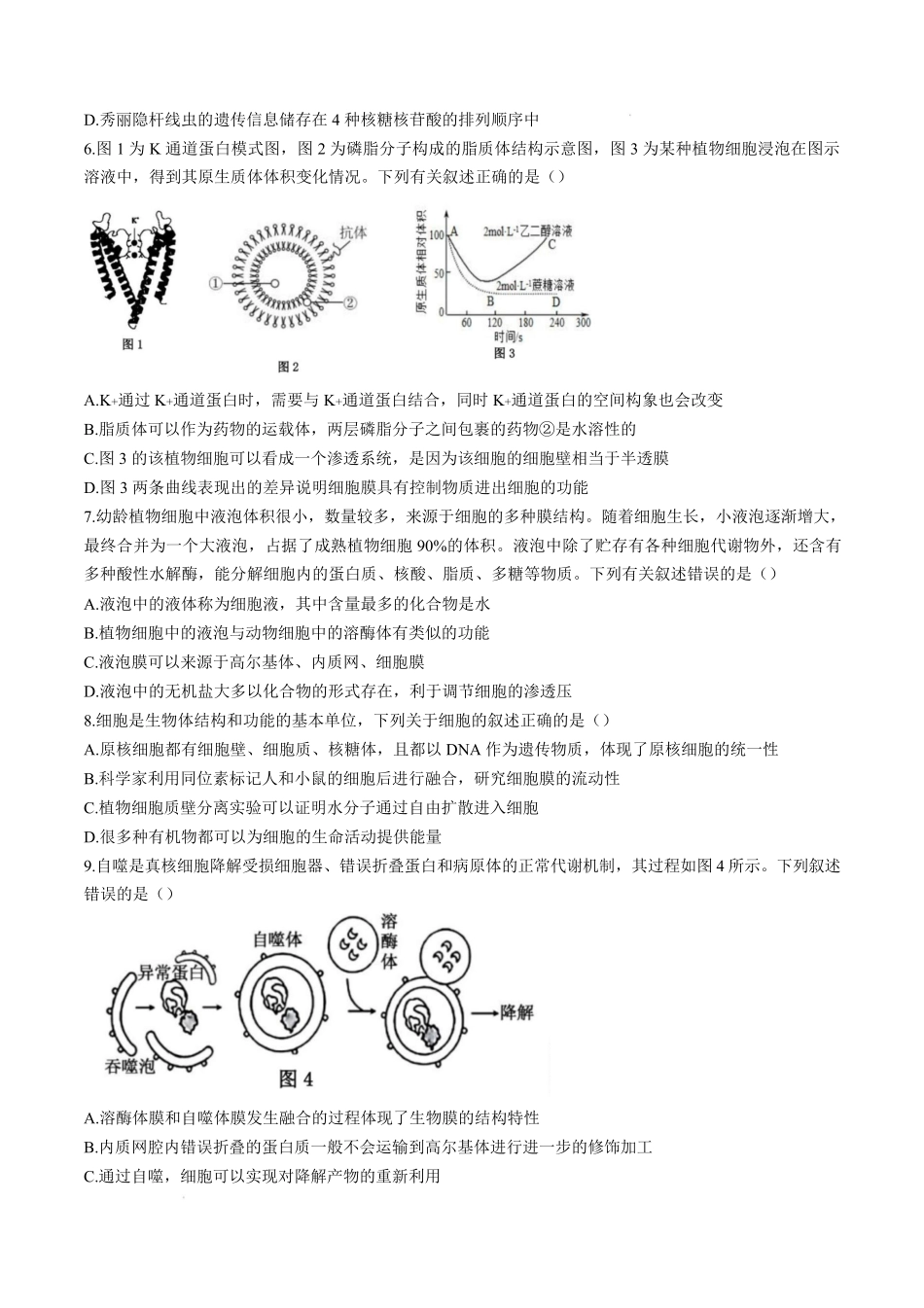 广东省湛江市2024-2025学年高一上学期期末调研考试生物试卷.pdf_第2页