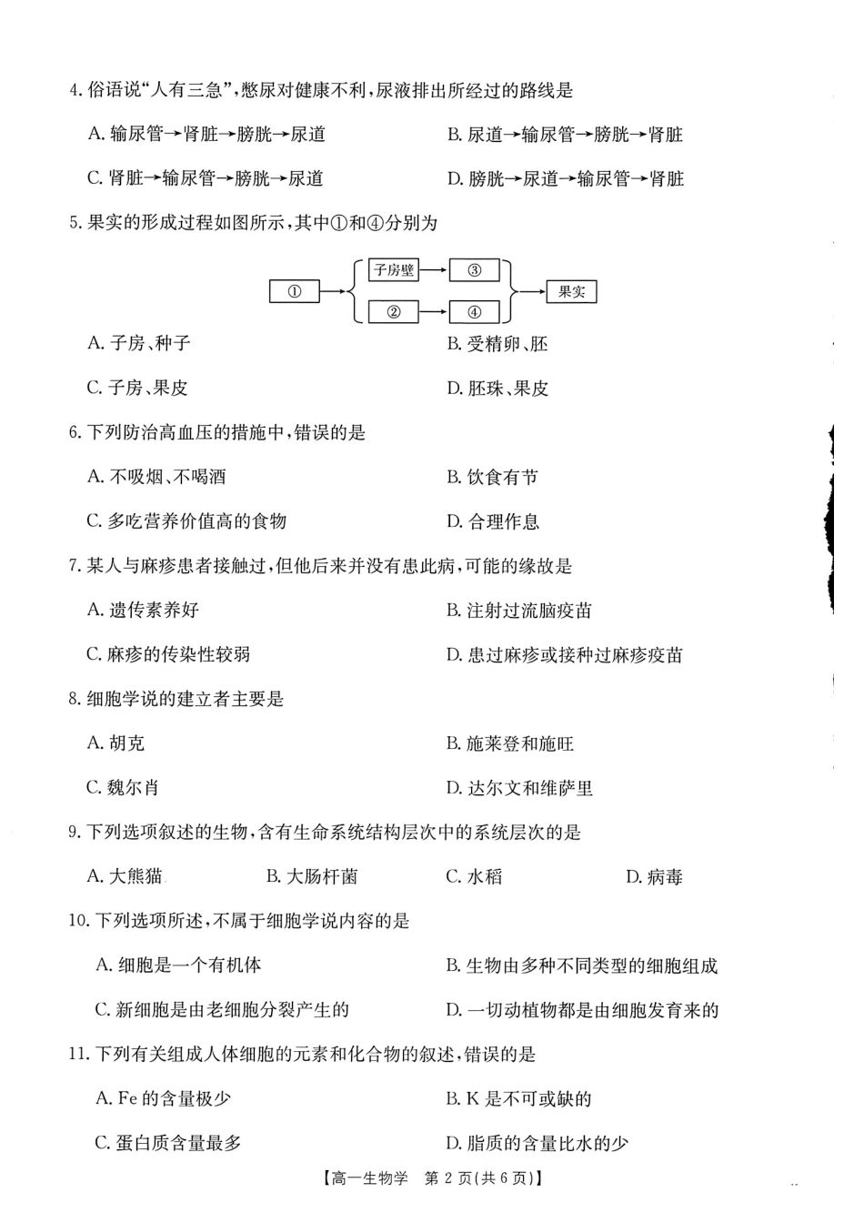 广西名校联盟2024-2025学年高一上学期入学考试生物试题.pdf_第2页