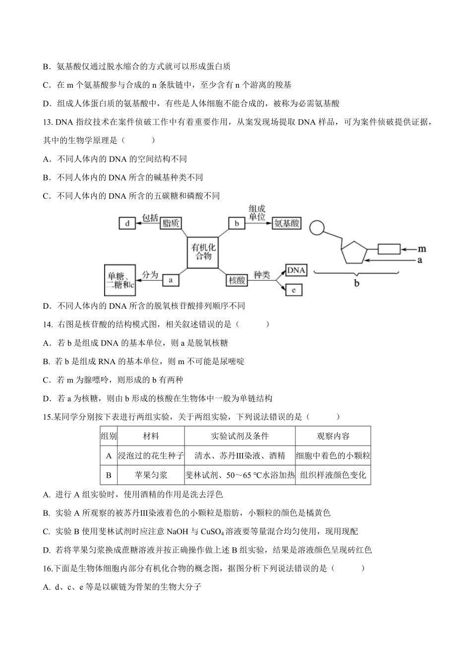 贵州省部分学校2024-2025学年高一上学期第一次联考试题生物含答案.pdf_第3页