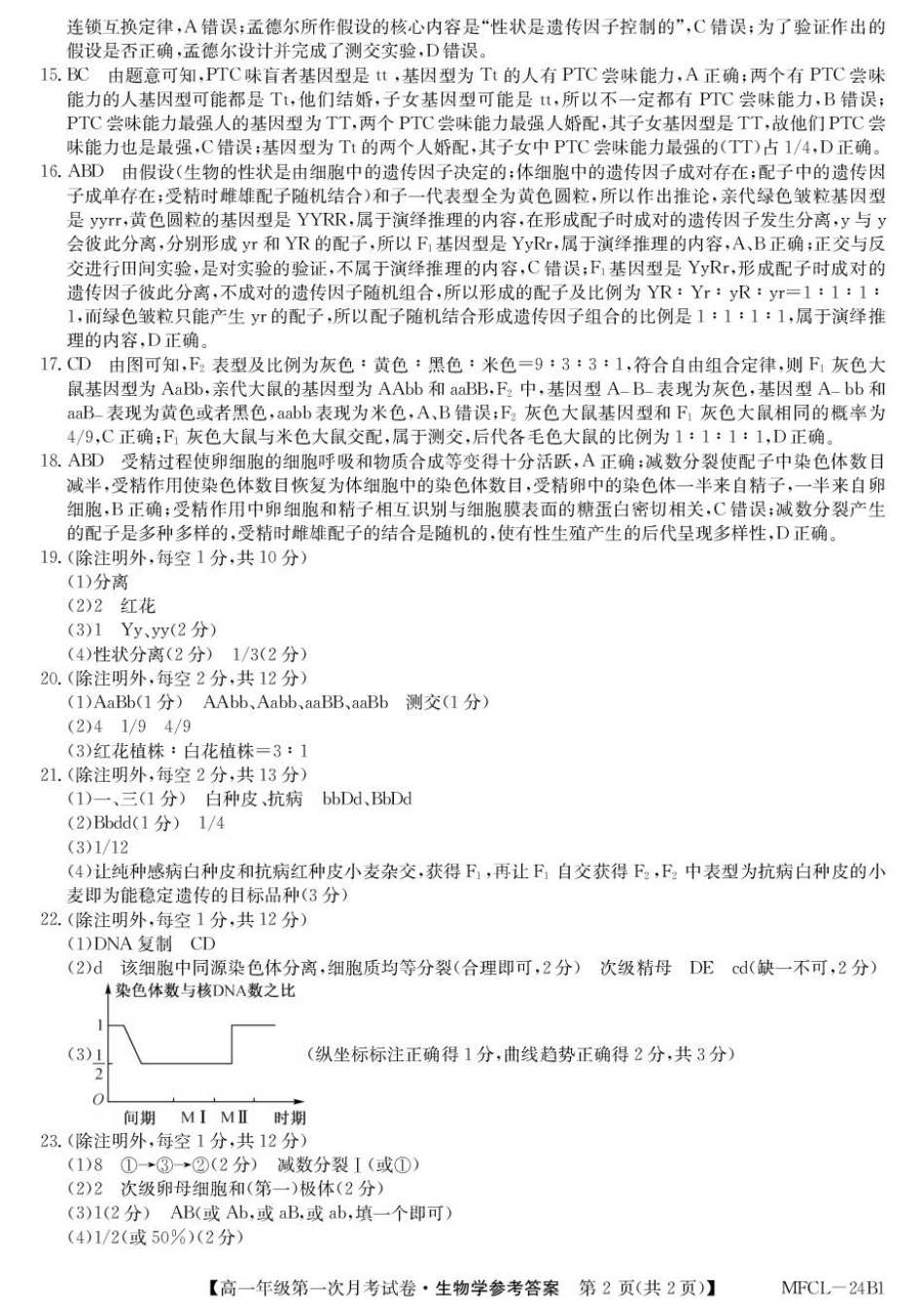 河北省沧州市四县联考2024-2025学年高一下学期3月月考生物答案.pdf_第2页