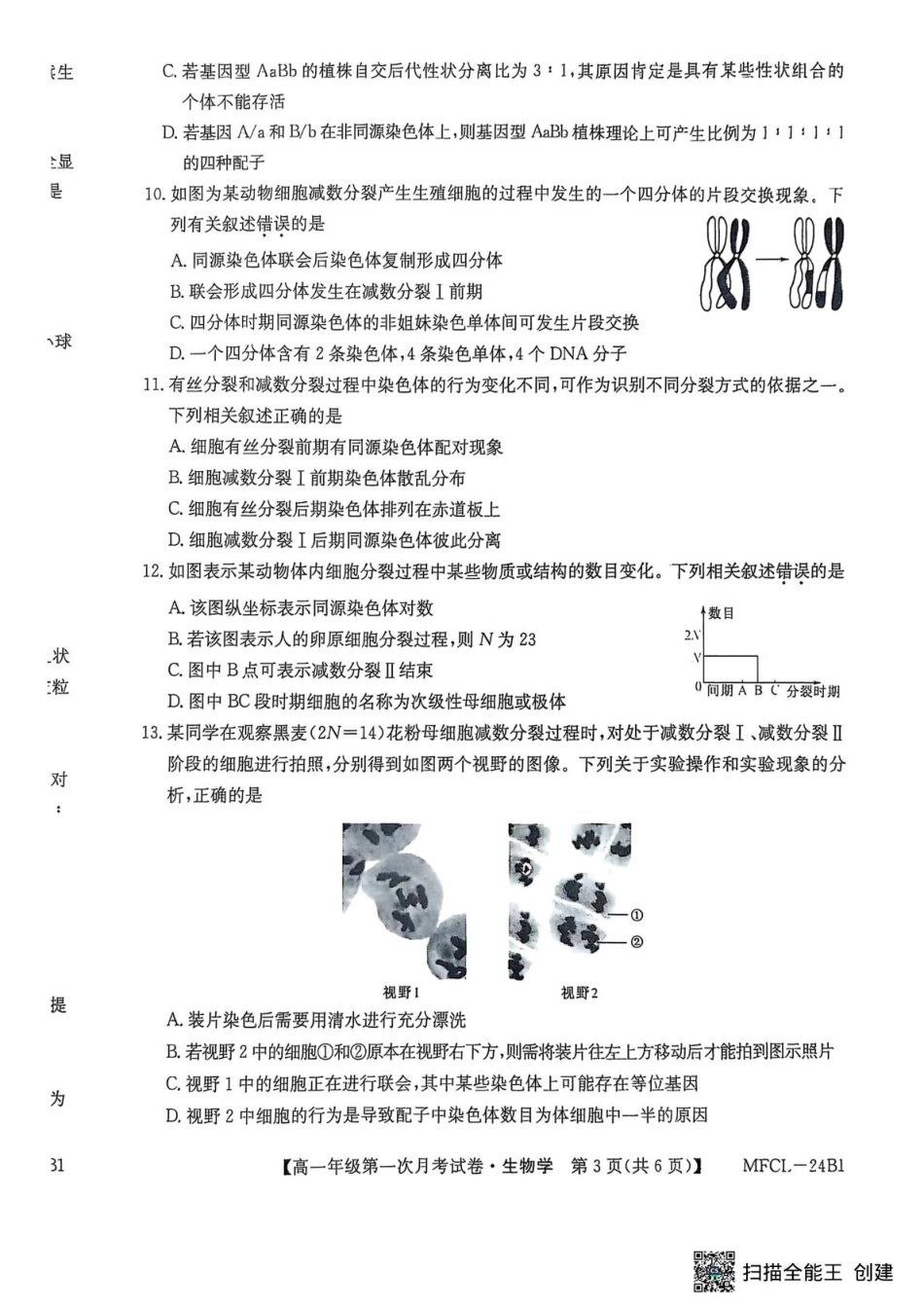 河北省沧州市四县联考2024-2025学年高一下学期3月月考生物试题.pdf_第3页