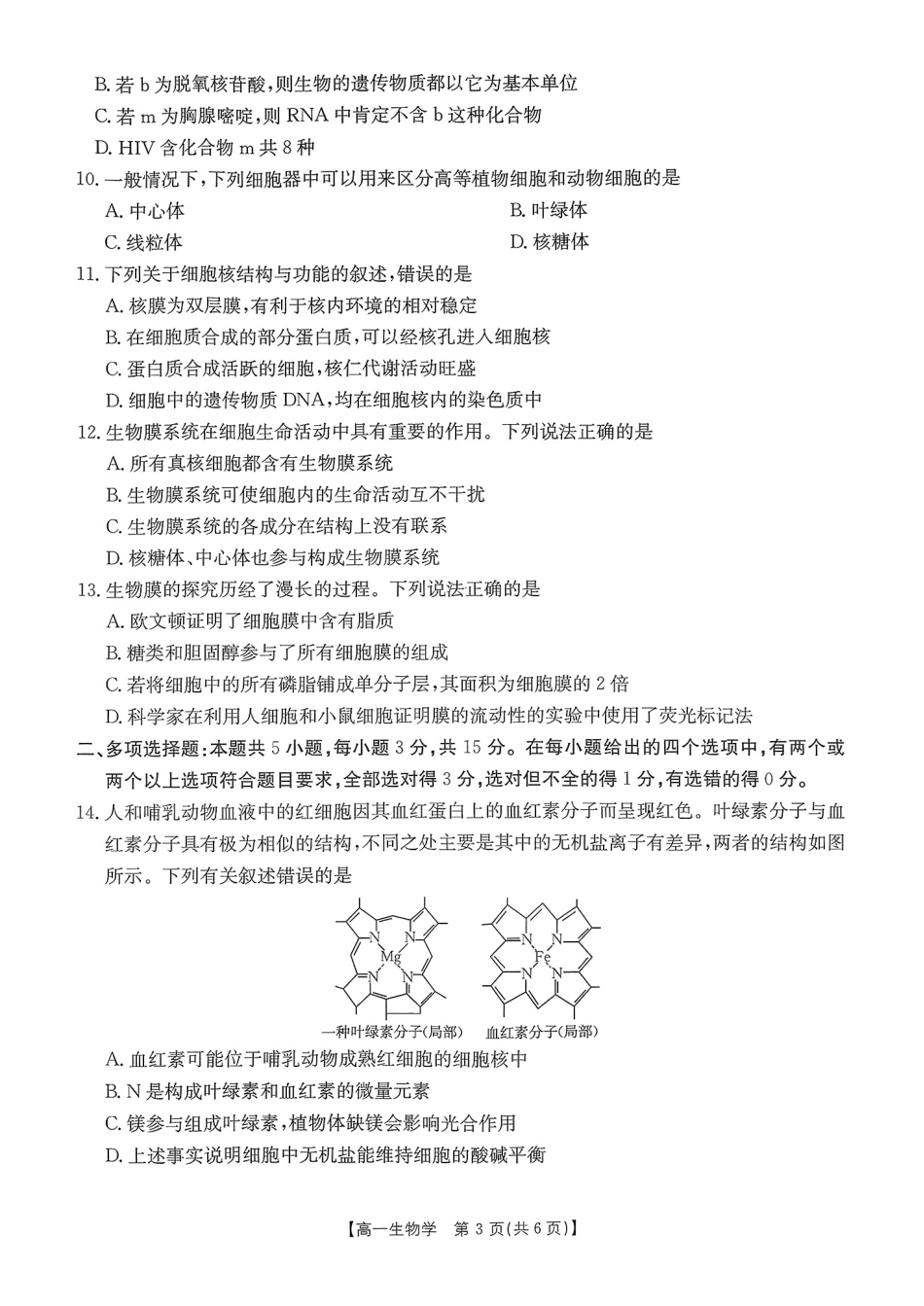 河北省唐山市2024-2025学年高一上学期期中考试生物试卷.pdf_第3页