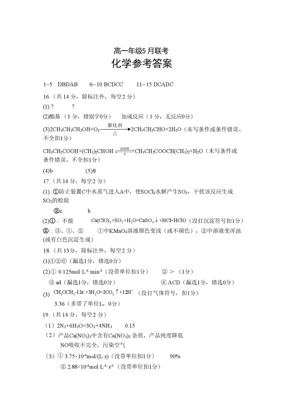 湖北省问津联盟2024-2025学年高一下学期5月月考化学 化学参考答案详解及评分细则（定）.pdf_第1页