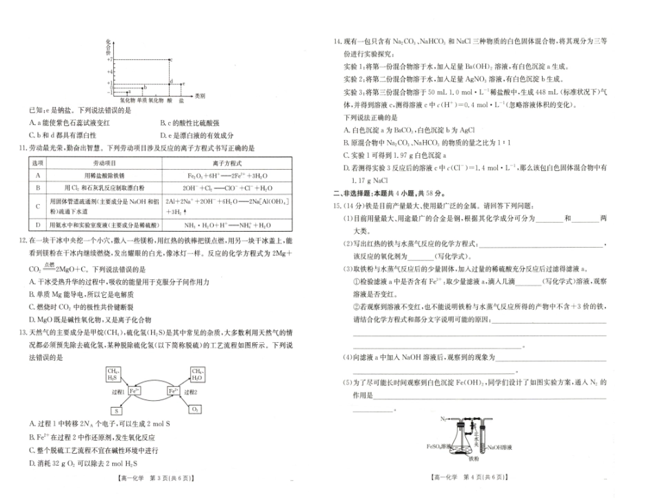 河南省新乡市2024-2025学年高一上学期期末测试化学卷.pdf_第2页