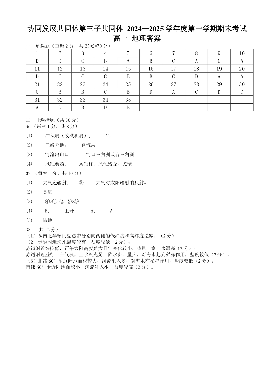 黑龙江省牡丹江市协同发展共同体第三子共同体2024-2025学年高一上学期期末考试地理答案.pdf_第1页