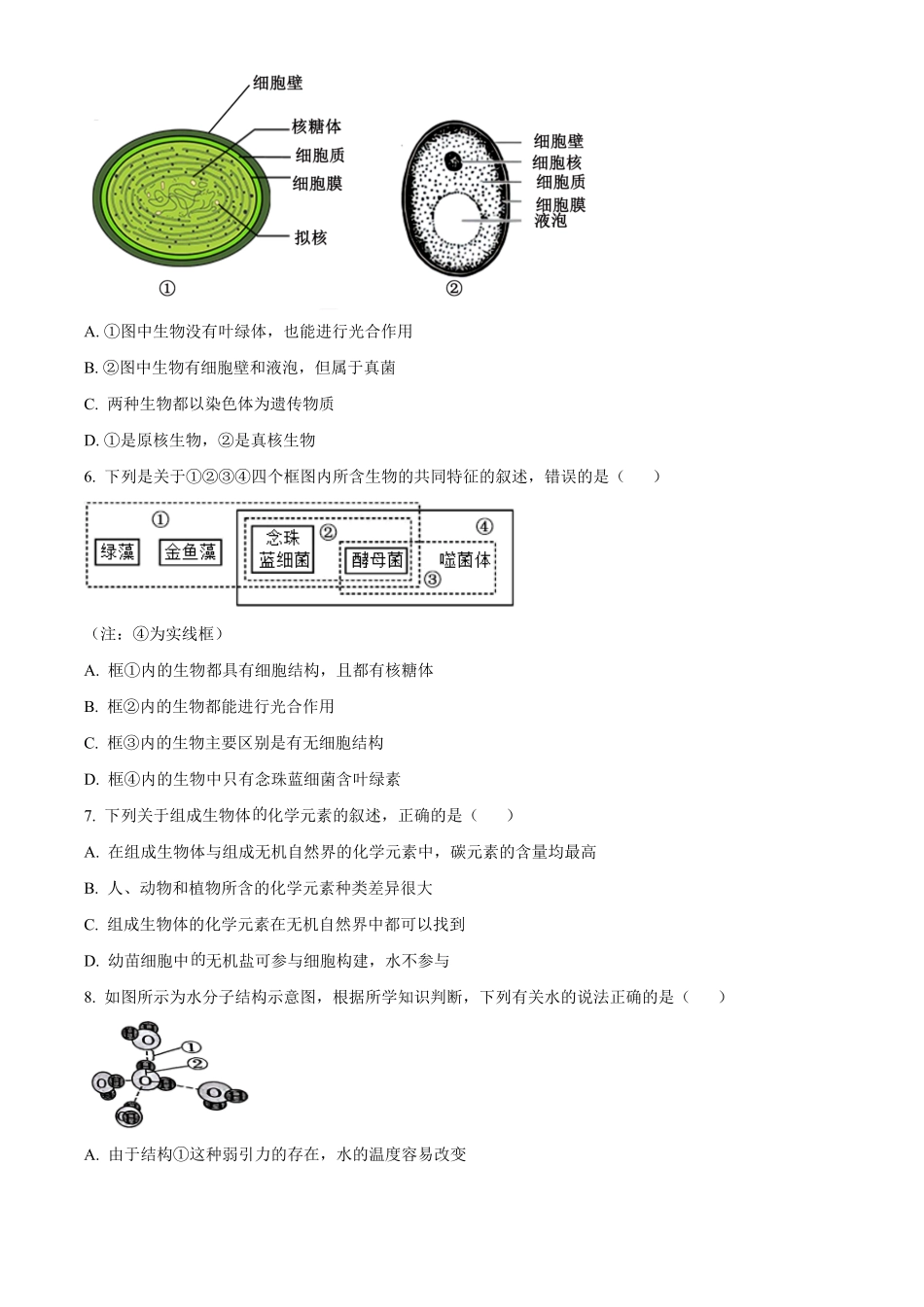 湖北省鄂东南省级示范学校联考2024-2025学年高一上学期10月月考生物试题.pdf_第2页