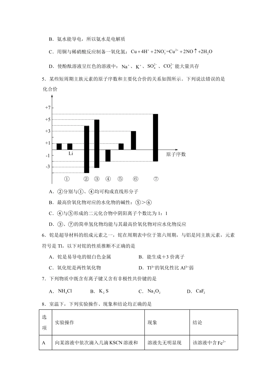 湖南省常德市汉寿县第一中学2024-2025学年高一下学期2月月考化学试题（含答案）.pdf_第2页