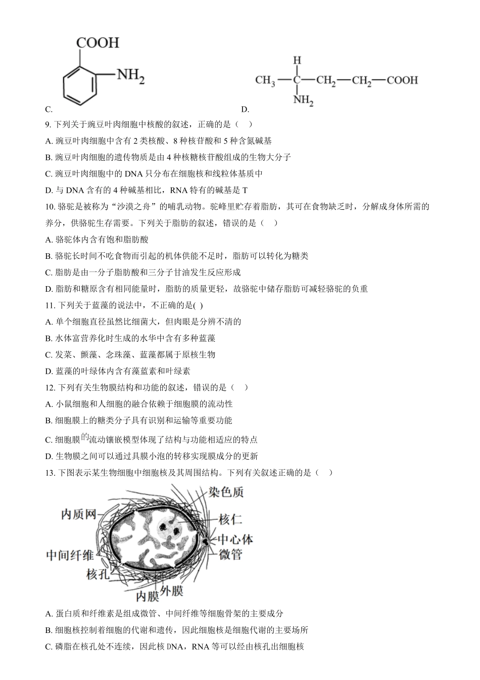 湖南省汨罗市第一中学2024—2025学年高一上学期12月月考生物试题.pdf_第3页