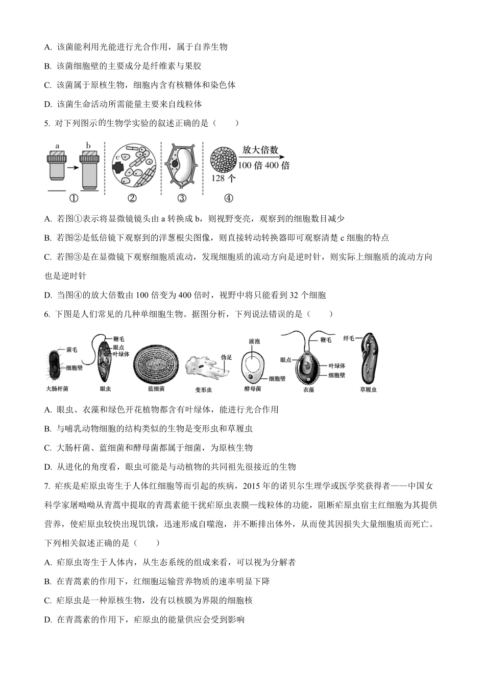 湖南省名校联考联合体2024-2025学年高一上学期第一次联考生物试题.pdf_第2页