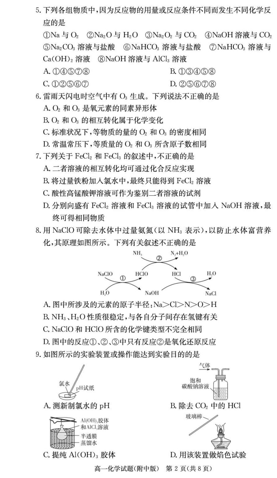 湖南省长沙市湖南师范大学附属中学2024-2025学年高一上学期期末考试化学试卷.pdf_第2页