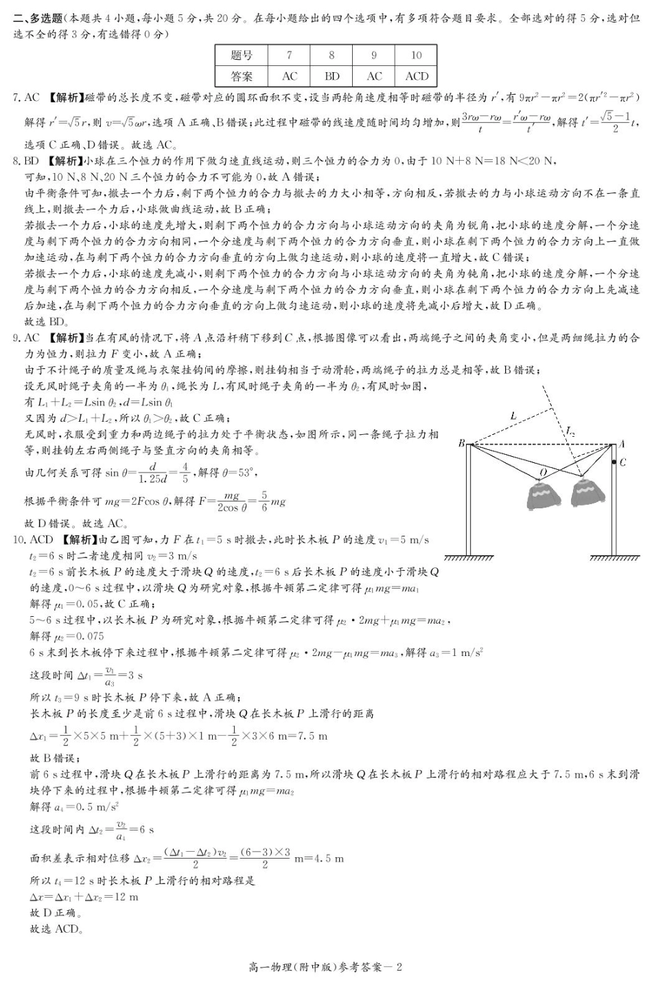 湖南师范大学附属中学2024-2025学年高一下学期入学考试物理答案.pdf_第2页