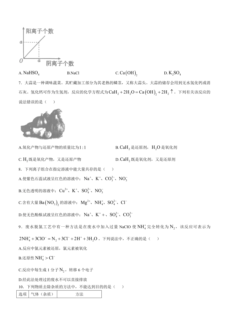 吉林省长春市农安县2024-2025学年高一上学期期中考试化学试题（含答案）.pdf_第2页