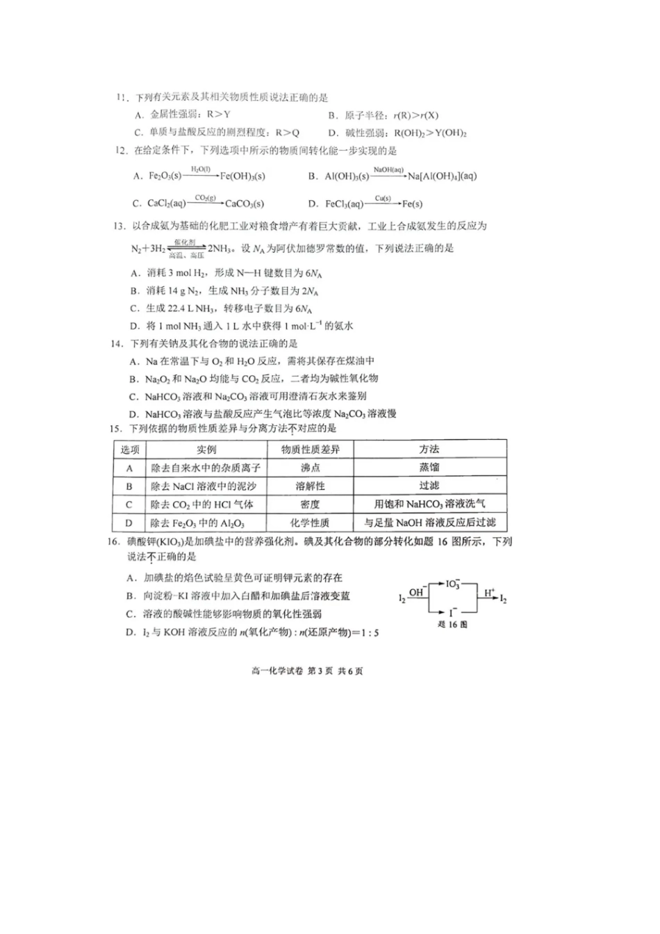 江苏省南京市2024-2025学年高一上学期期末考试化学试卷（含答案）.pdf_第3页