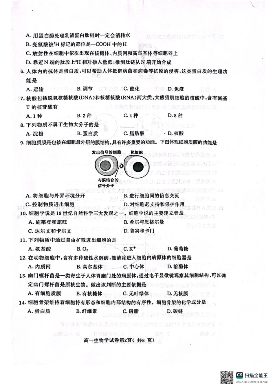 江苏省南京市2024-2025学年高一上学期期末考试生物试题.pdf_第2页
