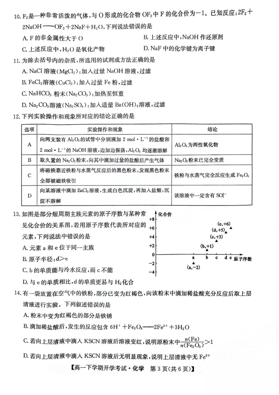 金太阳25052A2024-2025学年高一下学期开学考试化学含解析.pdf_第3页