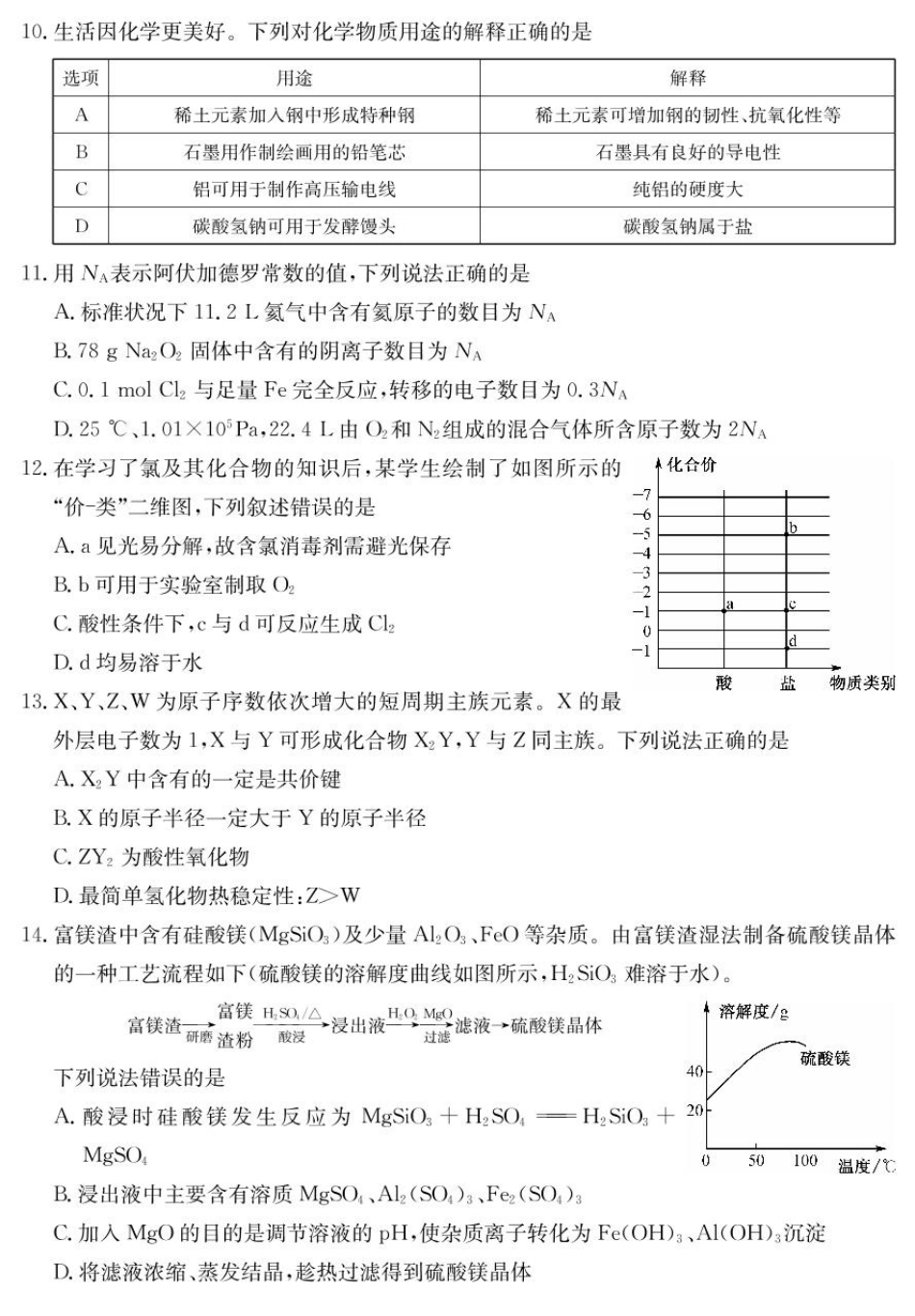 山西省2024-2025学年高一上学期1月期末质量检测化学试卷（含部分解析）.pdf_第3页