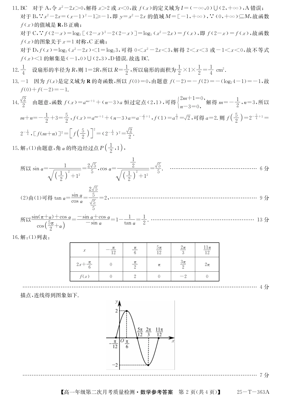 陕西省榆林市府谷县联考2024-2025学年高一上学期12月月考数学答案.pdf_第2页