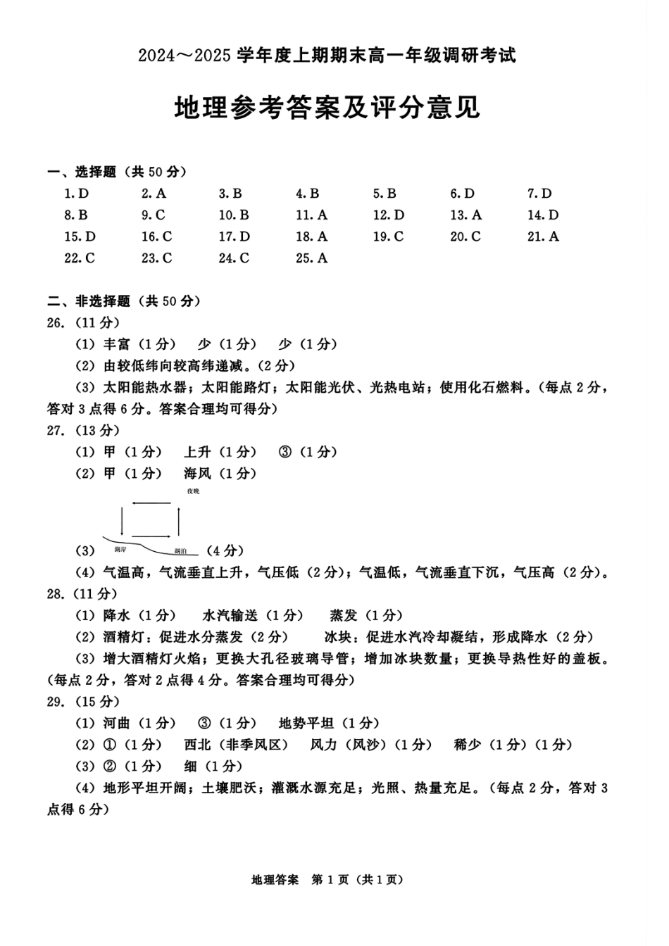 四川省成都市2027届高一上期期末统一调研考试地理答案.pdf_第1页