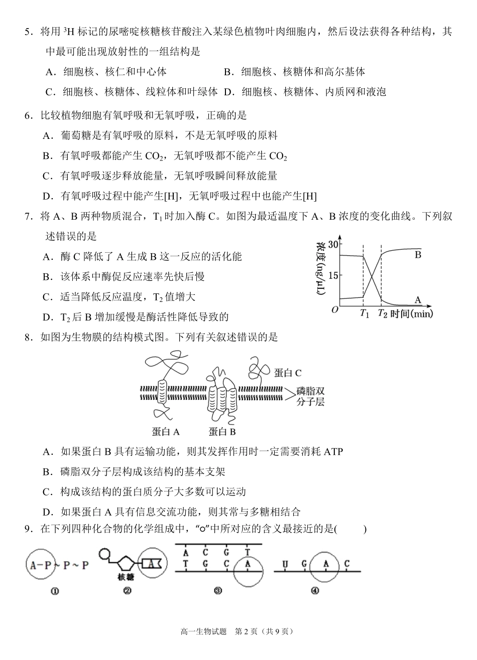 四川省南充市嘉陵一中2024-2025学年高一上学期12月月考生物试题.pdf_第2页
