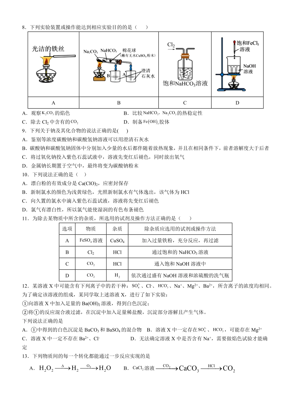 四川省内江市威远中学2024-2025学年高一上学期12月月考化学试题含解析.pdf_第2页