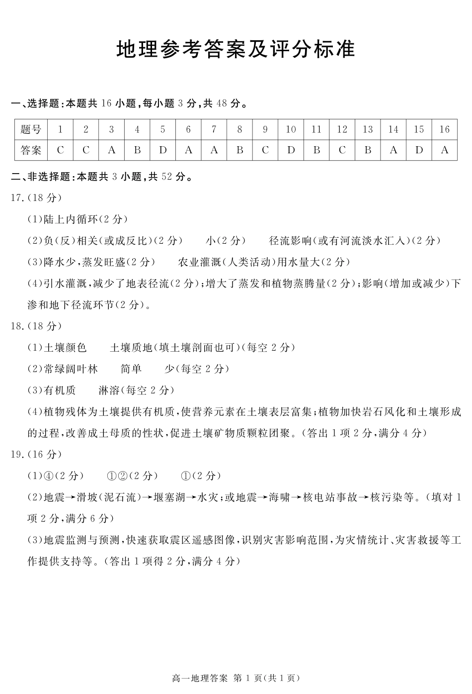 四川省遂宁市2024-2025学年高一上学期期末地理答案(简答).pdf_第1页