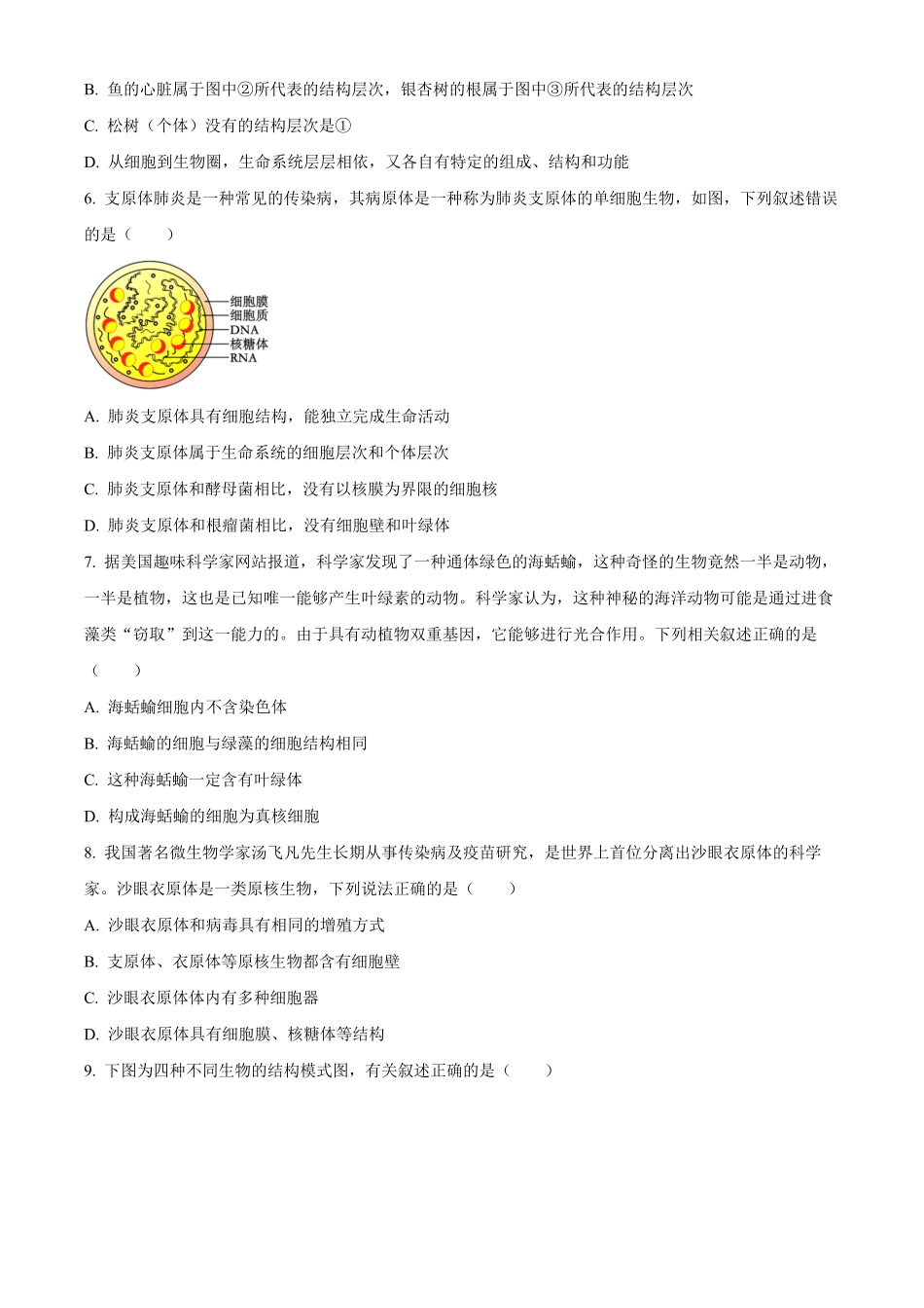 重庆市七校联考2024-2025学年高一上学期第一次月考生物试题.pdf_第2页