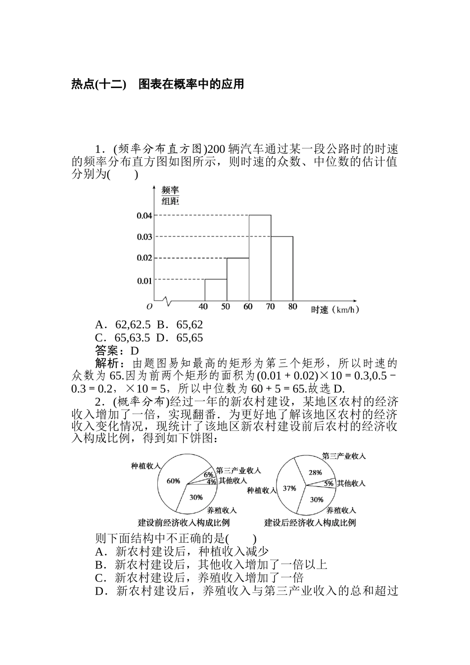 高三文科数学二轮专项分层特训卷-热点(十二)　图表在概率中的应用.doc_第1页