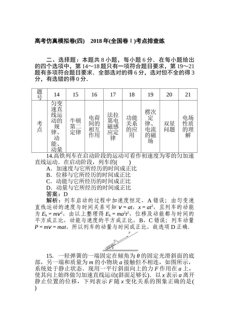 高三物理二轮专项分层特训卷-高考仿真模拟卷(四).doc_第1页