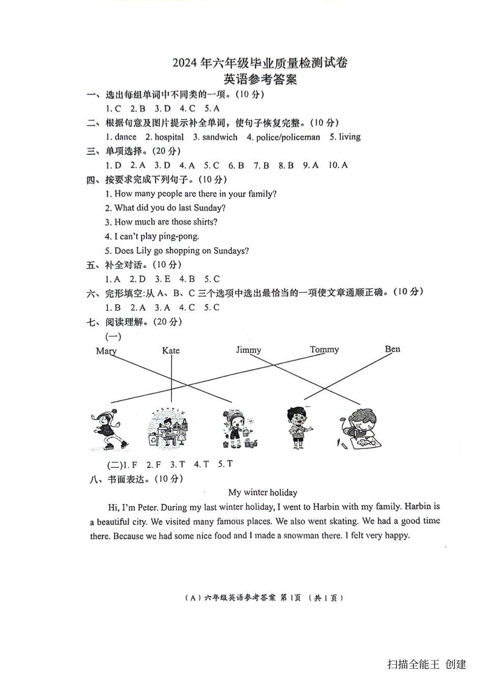 2024年六年级毕业质量检测试卷英语（A）.pdf_第3页