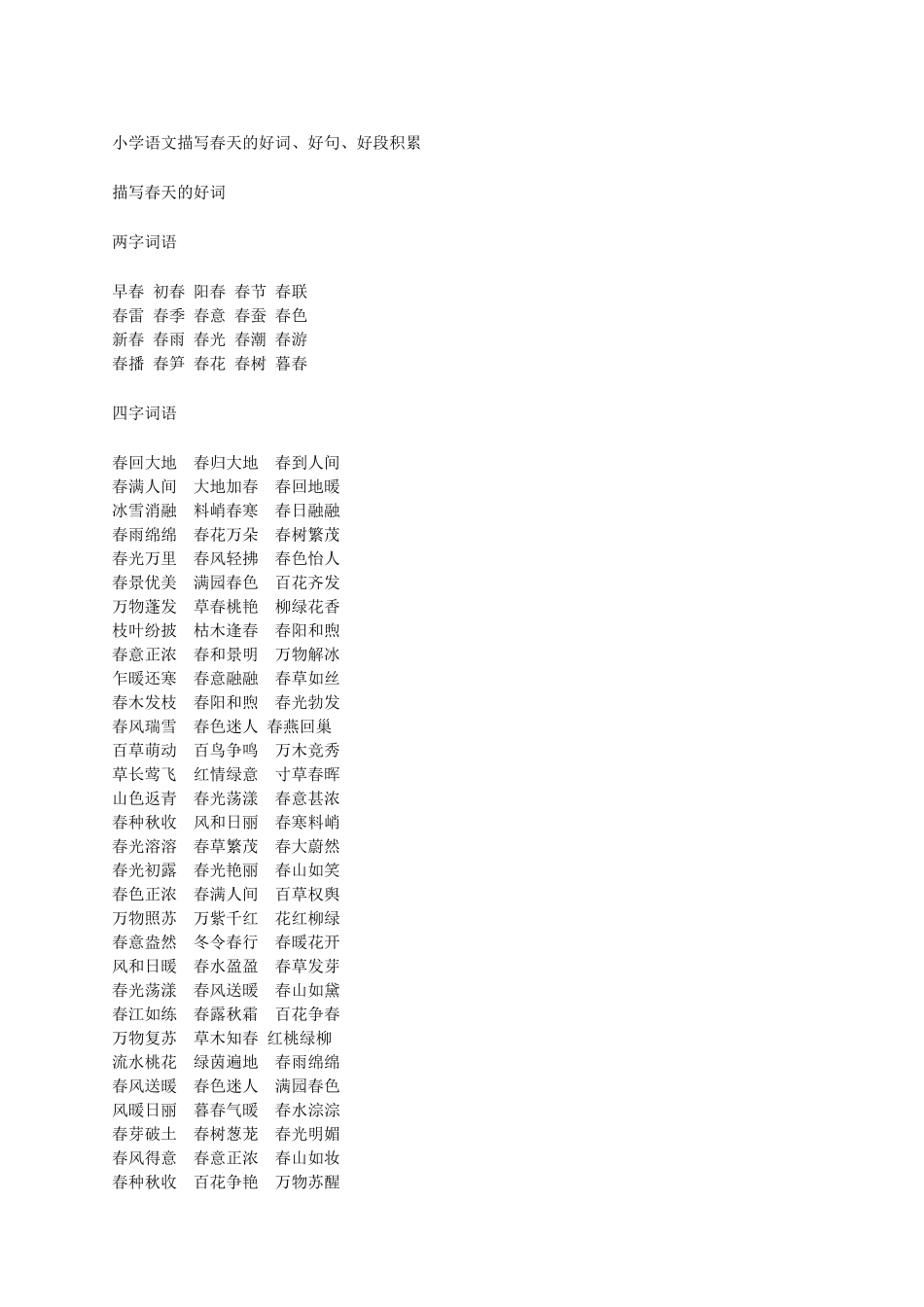 小学语文素材-描写春天的好词、好句、好段积累 全国通用-小学作文素材.docx_第1页