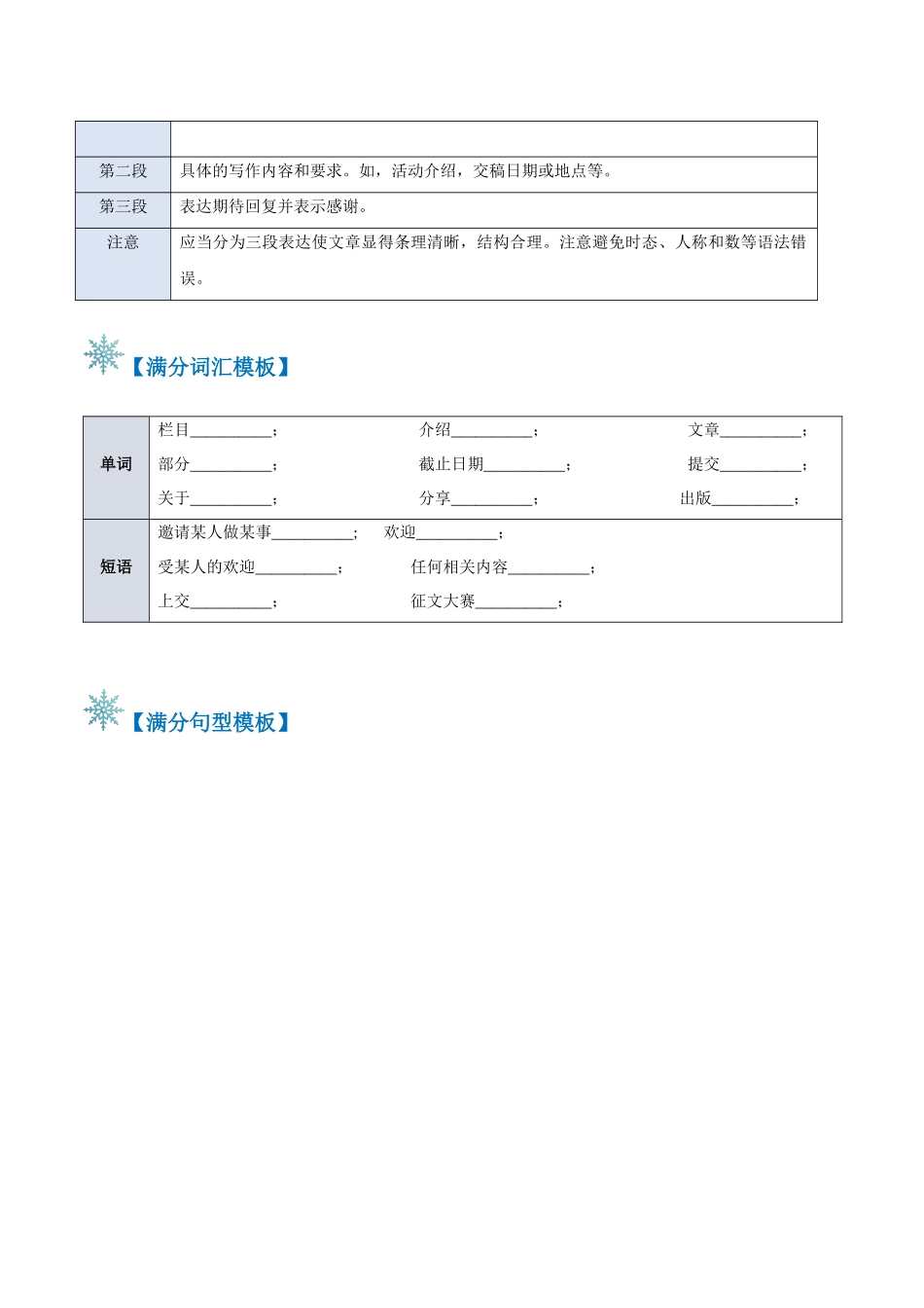 2024年高考英语书面表达答题模板-题型01 征文约稿（答题模板与解题技巧）（原卷版）.docx_第2页