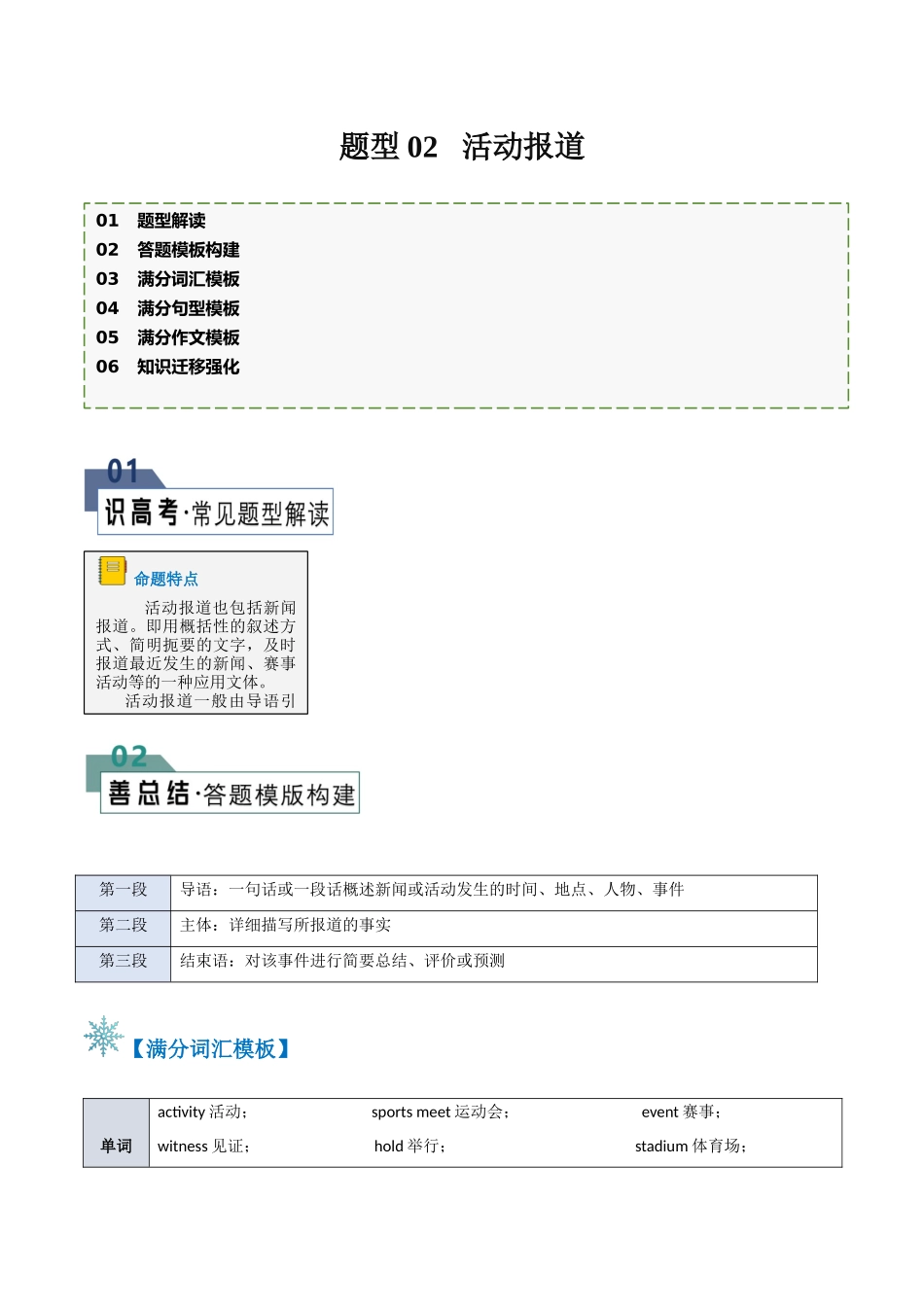 2024年高考英语书面表达答题模板-题型02 活动报道（答题模板与解题技巧）（解析版）.docx_第1页