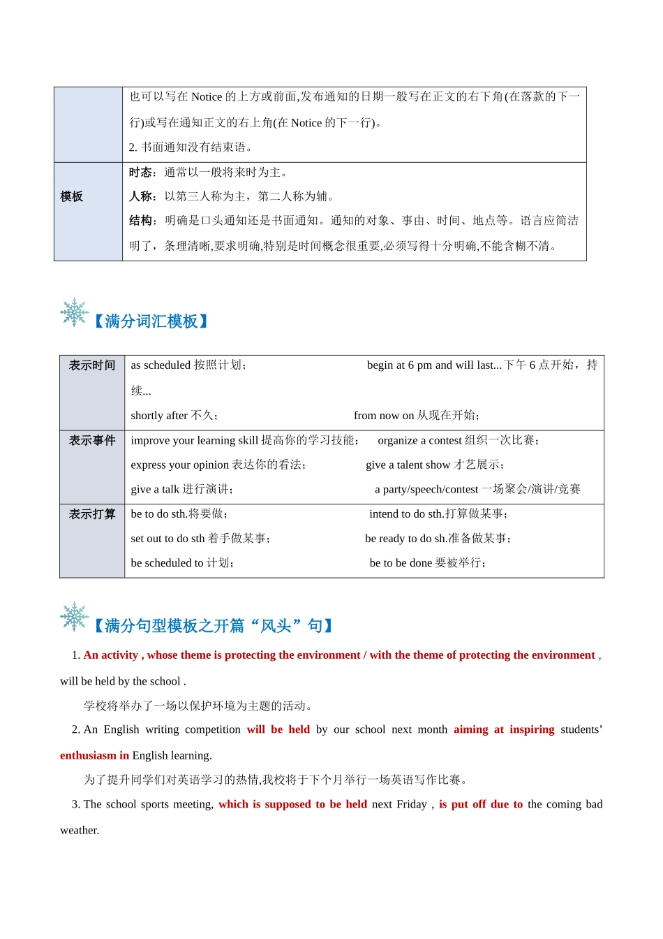 2024年高考英语书面表达答题模板-题型03 通知（答题模板与解题技巧）（解析版）.docx_第2页