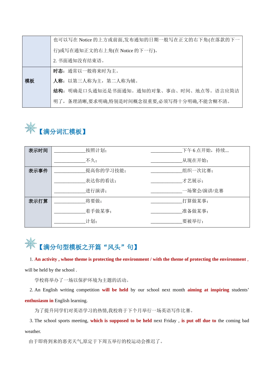 2024年高考英语书面表达答题模板-题型03 通知（答题模板与解题技巧）（原卷版）.docx_第2页