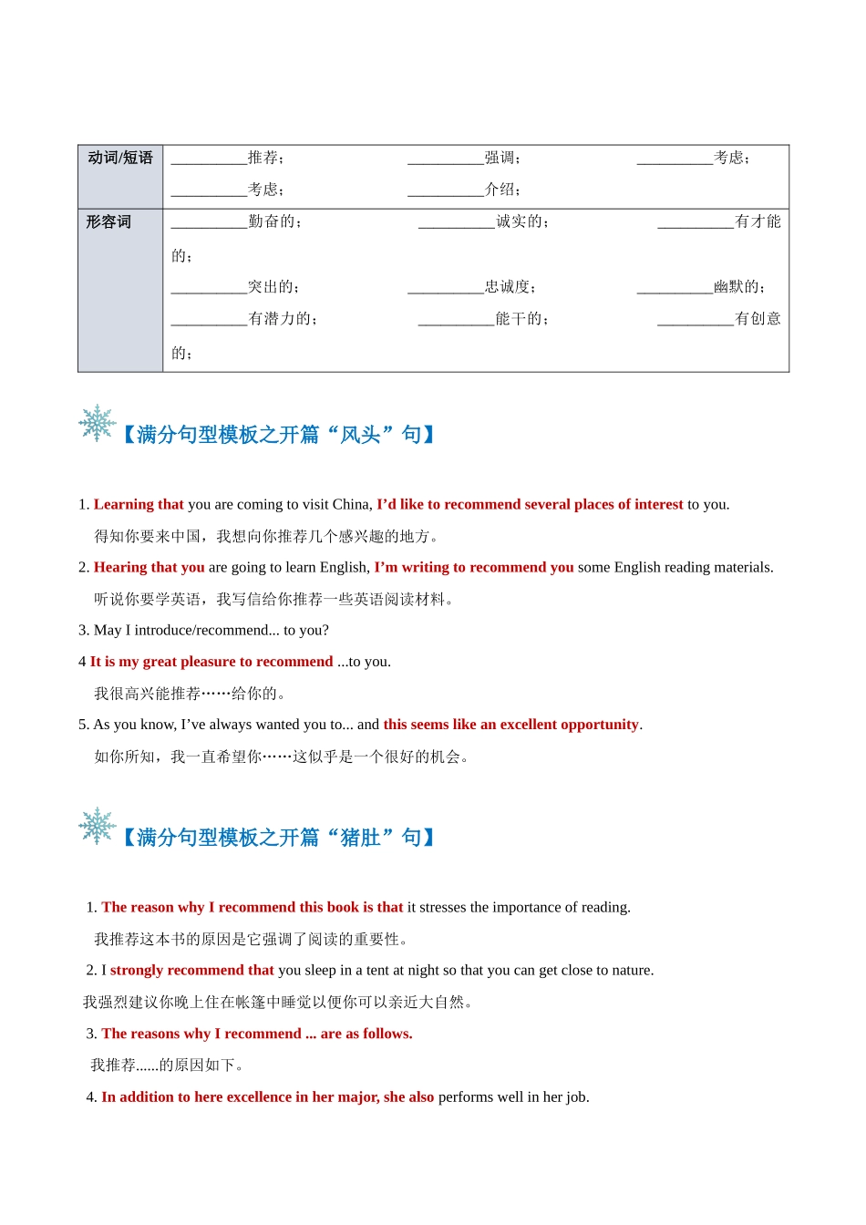 2024年高考英语书面表达答题模板-题型06  推荐信（答题模板与解题技巧）（原卷版）.docx_第2页